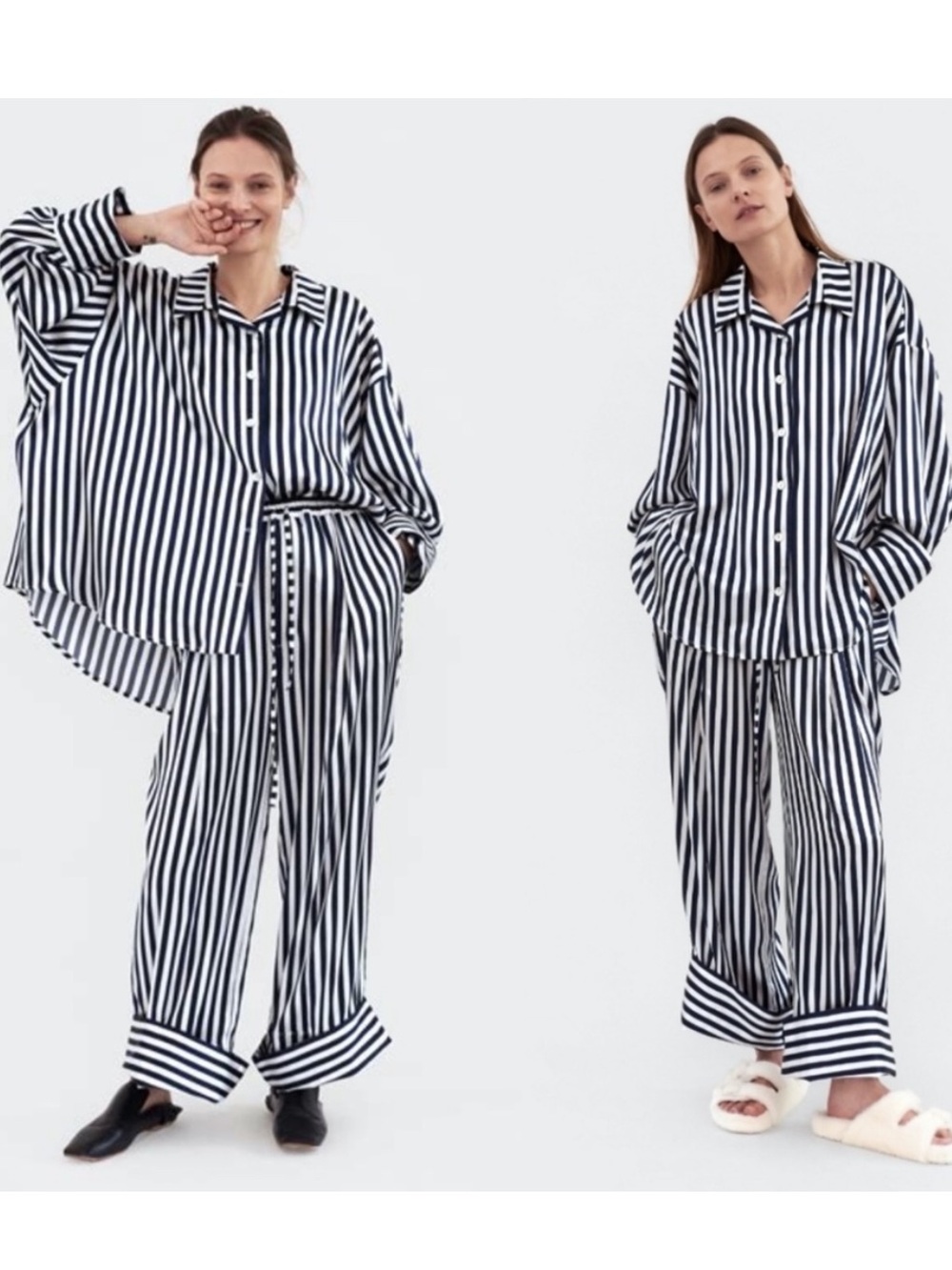 Sleeper Black & White Striped Pajamas 2 Piece Set Satin One Size $350 - Picture 12 of 12